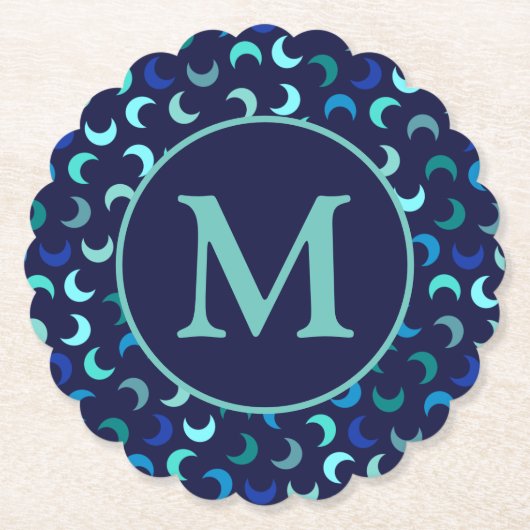 Monogram Blue New Moon Pattern Kartonnen Onderzetters (Voorkant)