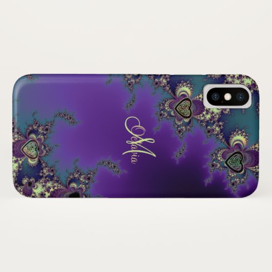 Monogram Blue Paars Fractal Celtic Heart Knot Case-Mate iPhone Case (Achterkant (horizontaal))