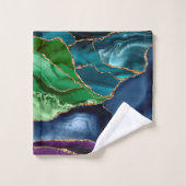 Monogram Blue Paars Green Agate Gold Glitter Bad Handdoek (Wasdoekje)