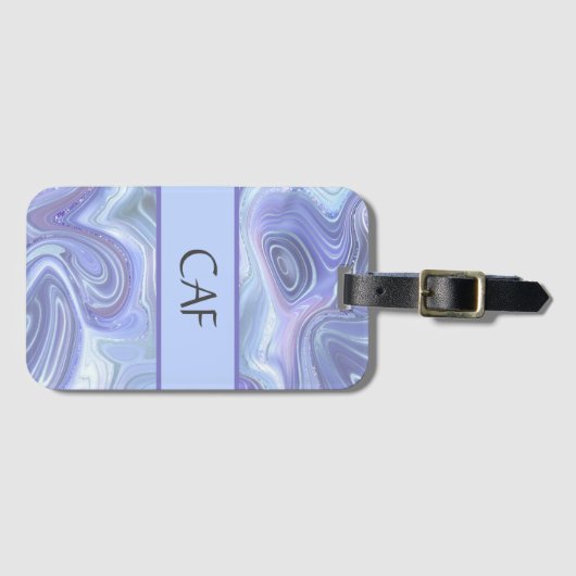 Monogram Blue Paars Silver Agate Marble Swirl Bagagelabel (Voorkant (horizontaal))