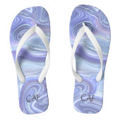 Monogram Blue Paars Silver Agate Marble Swirl Teenslippers (Voetbed)