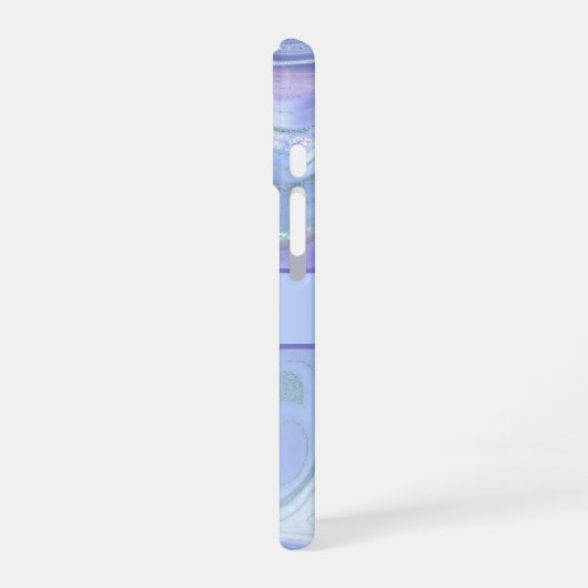 Monogram Blue Paars Silver Glitter Agate Marble iPhone 16 Hoesje (Linkerkant)