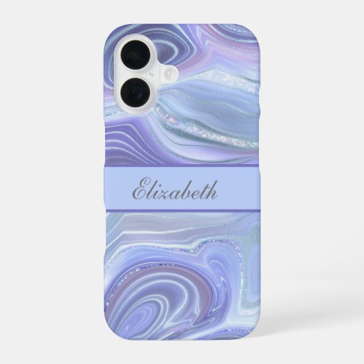 Monogram Blue Paars Silver Glitter Agate Marble iPhone 16 Hoesje (Achterkant)