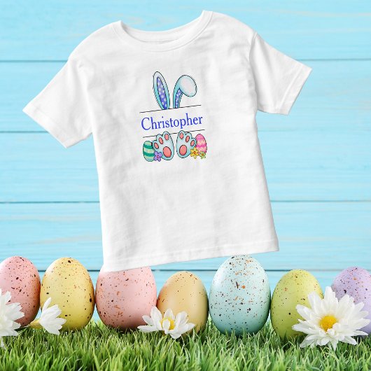 Monogram Blue Paast Bunny Toddler Boy's Pasen Kinder Shirts