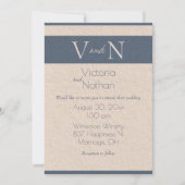 Monogram Blue  Paper Modern Wedding Kaart (Voorkant)