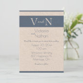 Monogram Blue  Paper Modern Wedding Kaart (Staand voorkant)