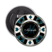 Monogram Blue Poker Chip Button Flesopener (Voorkant)