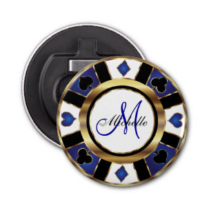 Monogram Blue Poker Chip Design Button Flesopener