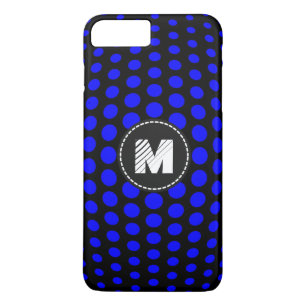 Monogram Blue Polka Dots Pattern iPhone 8/7 Plus Hoesje