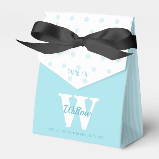 Monogram Blue Polka Dots Stripes Favor Box Bedankdoosjes (Voorkant Zijde)