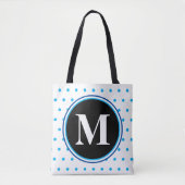 Monogram Blue Polka Dots Tote Bag (Voorkant)