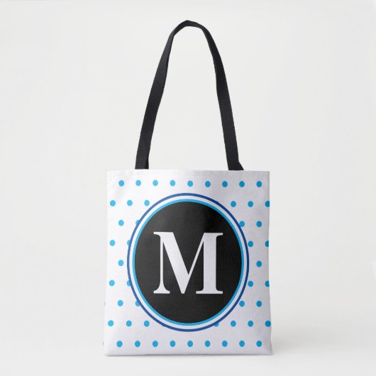 Monogram Blue Polka Dots Tote Bag (Voorkant)