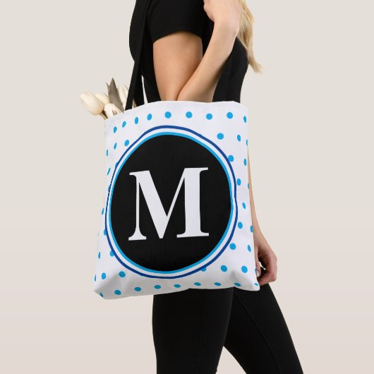 Monogram Blue Polka Dots Tote Bag (Dichtbij)