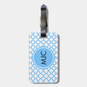 Monogram Blue Quatrefoil Patroon Bagagelabel (Achterkant verticaal)