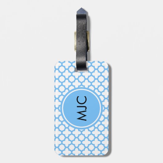 Monogram Blue Quatrefoil Patroon Bagagelabel (Achterkant verticaal)