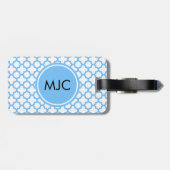 Monogram Blue Quatrefoil Patroon Bagagelabel (Achterkant horizontaal)