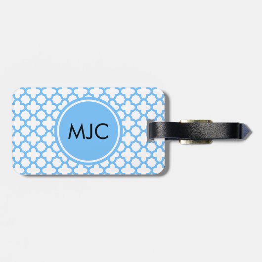 Monogram Blue Quatrefoil Patroon Bagagelabel (Achterkant horizontaal)