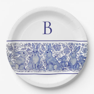 Monogram Blue Rabbit Animal Whimish Custom Papieren Bordje