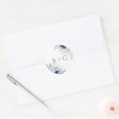monogram blue rozen bruiloft ronde sticker (Envelop)