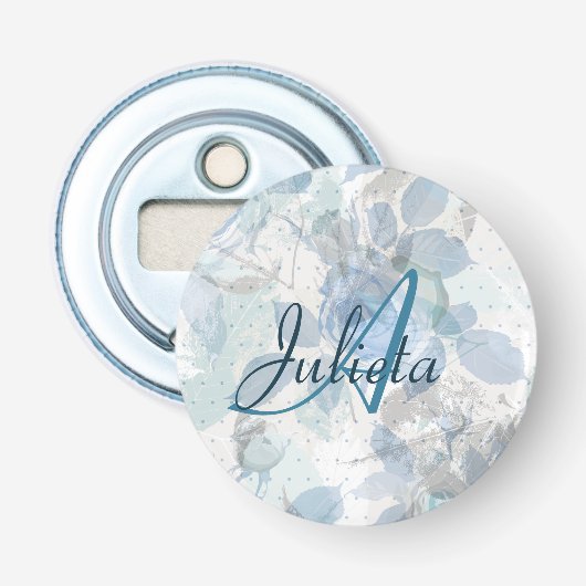 Monogram Blue Rozen luxe Button Flesopener (Voorkant)