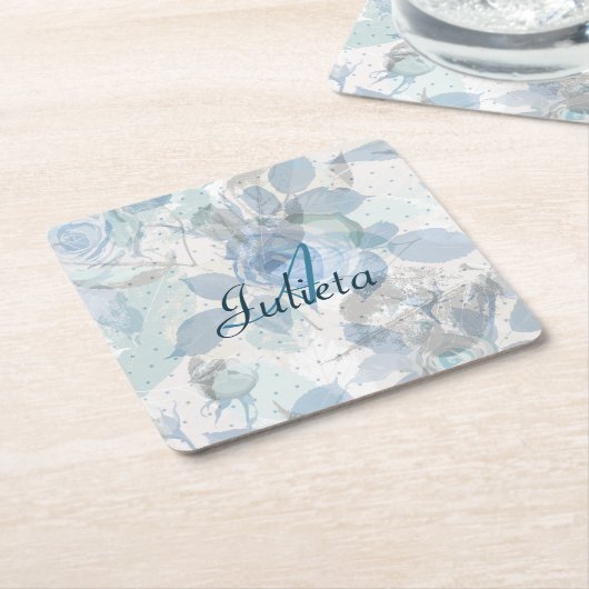 Monogram Blue Rozen luxe Kartonnen Onderzetters (Schuin)