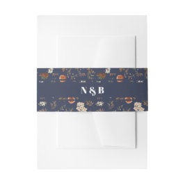 Monogram Blue Rust Floral Wedding Uitnodigingen Wikkel
