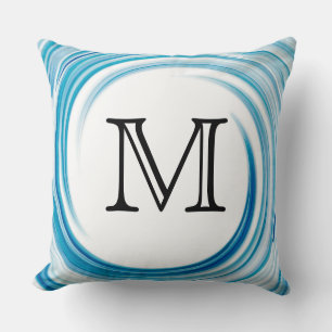 Monogram Blue Sapphire Swirl Abstract Kussen