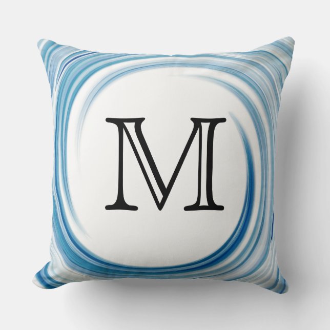 Monogram Blue Sapphire Swirl Abstract Kussen (Voorkant)