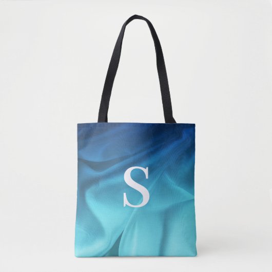 Monogram Blue Satin Tote Bag (Voorkant)