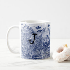 Monogram Blue Sealife Ocean Coastal Beachy Unique Koffiemok