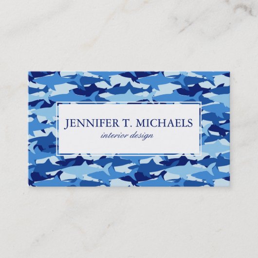 Monogram Blue Shark Pattern Visitekaartje (Voorkant)