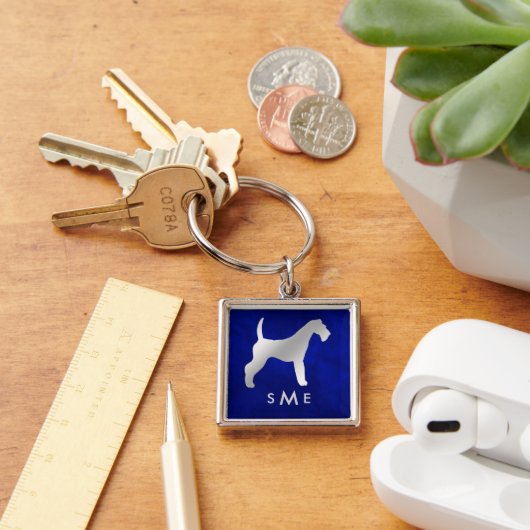 Monogram Blue Silver Airedale Terrier Sleutelhanger (Bureau)
