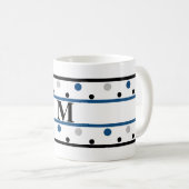 Monogram Blue Silver Black Polka Dots Tweekleurige Koffiemok (Voorkant rechts)