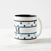 Monogram Blue Silver Black Polka Dots Tweekleurige Koffiemok (Voorkant rechts)