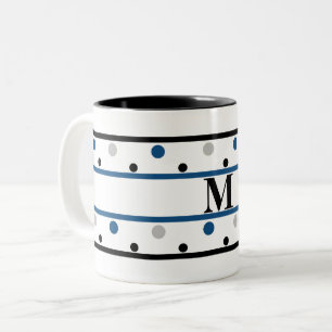 Monogram Blue Silver Black Polka Dots Tweekleurige Koffiemok