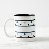 Monogram Blue Silver Black Polka Dots Tweekleurige Koffiemok (Links)