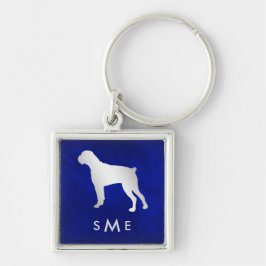 Monogram Blue Silver Boxer Dog Sleutelhanger