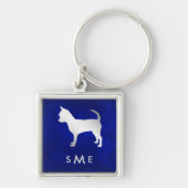 Monogram Blue Silver Chihuahua Dog Sleutelhanger (Voorkant)