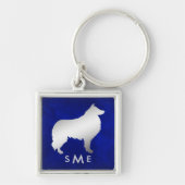 Monogram Blue Silver Collie Dog Sleutelhanger (Voorkant)