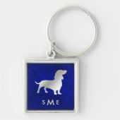 Monogram Blue Silver Dachshund Sleutelhanger (Voorkant)