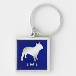 Monogram Blue Silver French Bulldog Sleutelhanger