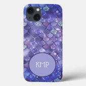 Monogram Blue Silver Glitter Mermaid Scales Case-Mate iPhone Case (Achterkant)