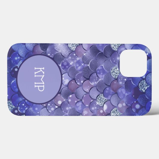 Monogram Blue Silver Glitter Mermaid Scales Case-Mate iPhone Case (Achterkant (horizontaal))