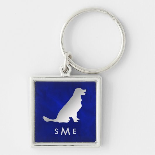Monogram Blue Silver Golden Retriever Sleutelhanger (Voorkant)