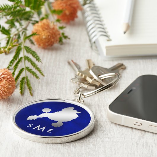 Monogram Blue Silver Poodle Sleutelhanger (Zijkant)