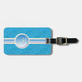 Monogram Blue Sparkles Gepersonaliseerd Bagagelabe Bagagelabel (Voorkant horizontaal)