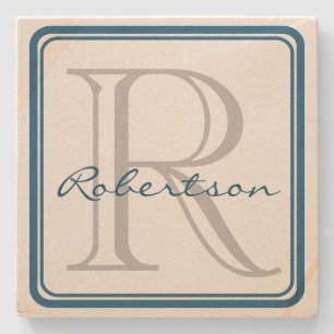 Monogram Blue Square Onderzetter