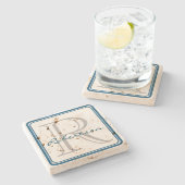 Monogram Blue Square Onderzetter (Zijkant)