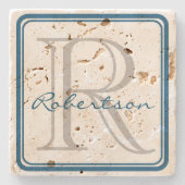 Monogram Blue Square Onderzetter (Voorkant)