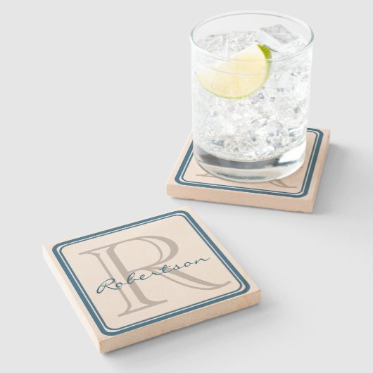 Monogram Blue Square Onderzetter (Zijkant)